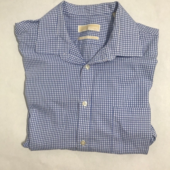 Michael Kors Button Down Regular Fit Checker print  blue dress shirt - Picture 1 of 8